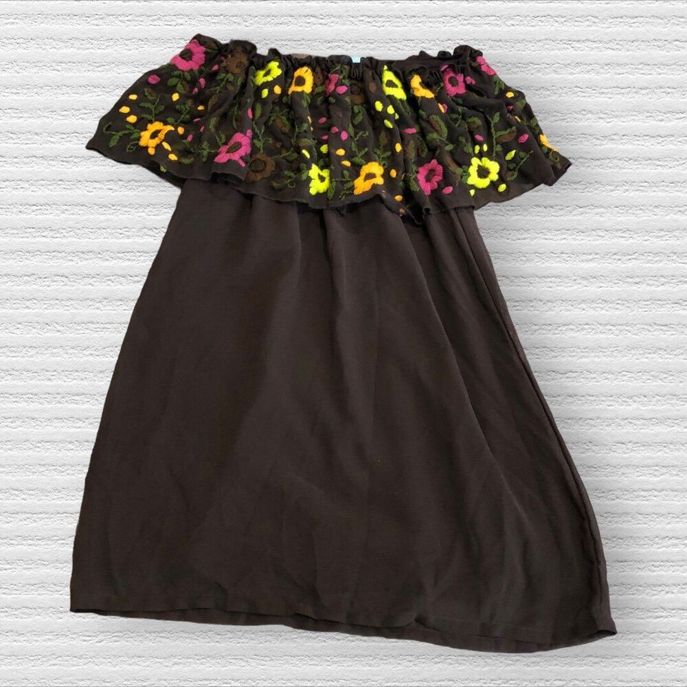 Judith March Small Brown Embroidered Strapless Mini Dress